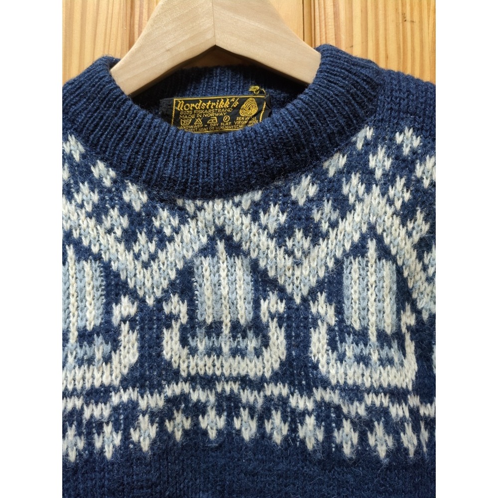 Vtg Viking Ships Nordstrikk Wool Norwegian Sweater Blue/White Sz 38 S/M (18x23) - Picture 3 of 14